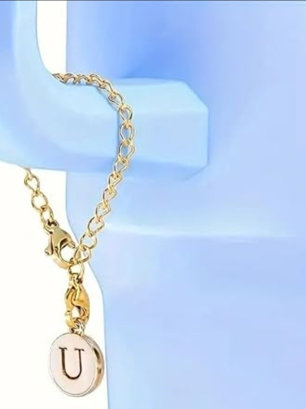 Gold Initial 'U' Charm Gold Cup Chain Adjustable